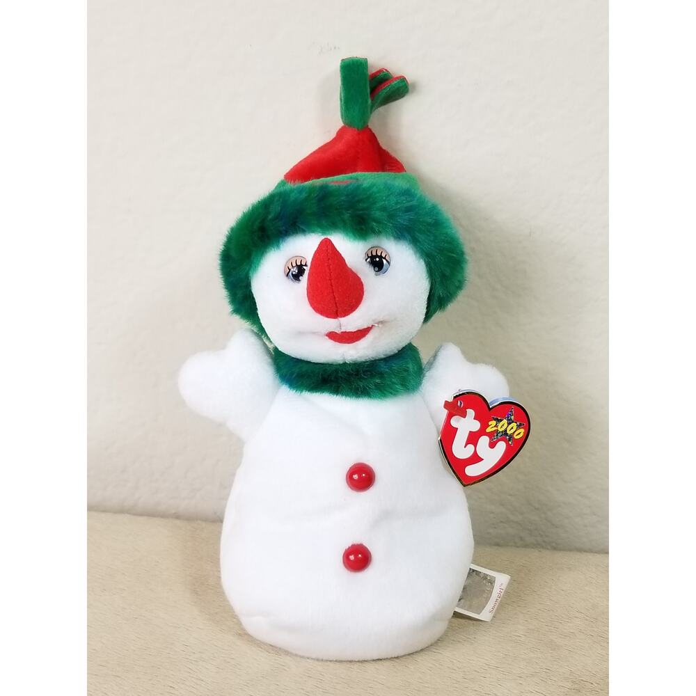 Christmas TY Beanie Baby Snowgirl 2000 w/ Tag Stuffed Animal 7" Plush Toy Vtg